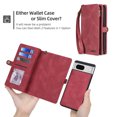 thumbnail image 3 of Allytech Detachable Magnetic Wallet Case for Google Pixel 7 with Wrist Strap, Large Capacity Luxury PU Leather Card Slots Zipper Cash Pocket Shockproof Protective Wallet Case - Red, 3 of 9