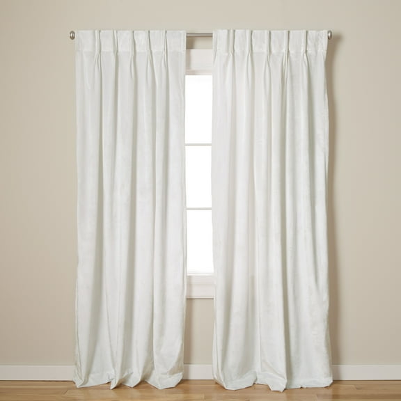 TOWN & COUNTRY LUXE Velour Solid Heavyweight Indoor Curtains, Light Filtering Opacity, Triple Pinch Pleat Top, Plush Velvet, 2-Pack Set, 27"x108", Winter White