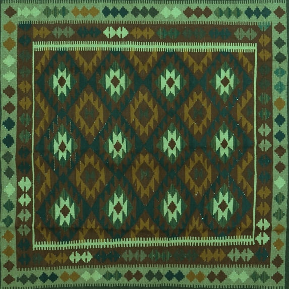 Ahgly Company Machine Washable Indoor Square Oriental Turquoise Blue Traditional Area Rugs, 3' Square