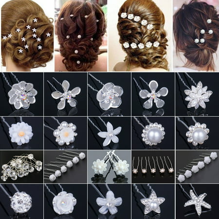 20-40pcs Pearl Flower Diamante Crystal Hair Pins Clips Prom Wedding Bridal (Best Wedding Hair Accessories)