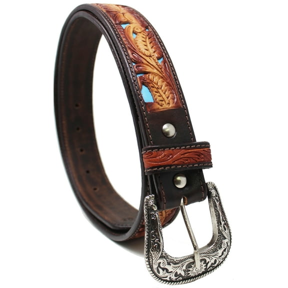 45-46  Men's 1-1/2" Wide Tan Leather Floral Tooled Casual Jean Belt 26FK22
