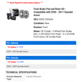 thumbnail image 2 of Front Brake Pad and Rotor Kit - Compatible with 2006 - 2011 Hyundai Azera 2007 2008 2009 2010, 2 of 2