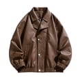 thumbnail image 2 of Faux Leather Coat For Men Lapel Front Zip Long Sleeve PU Outwear Stylish Casual Biker Jacket With Pockets (XXL, Brown), 2 of 5