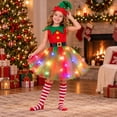 thumbnail image 5 of REDARER Girls Light Up Christmas Elf 4PCS Set Holiday Cosplay Outfit with Sleeveless Tutu Dress Elf Hat Striped Socks and LED Light Strip,3-4 Years, 5 of 5