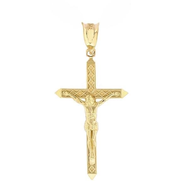 Solid Gold Passion Cross Crucifix Pendant Necklace 1.40" (35 mm) (10K Yellow Gold, Pendant Only)