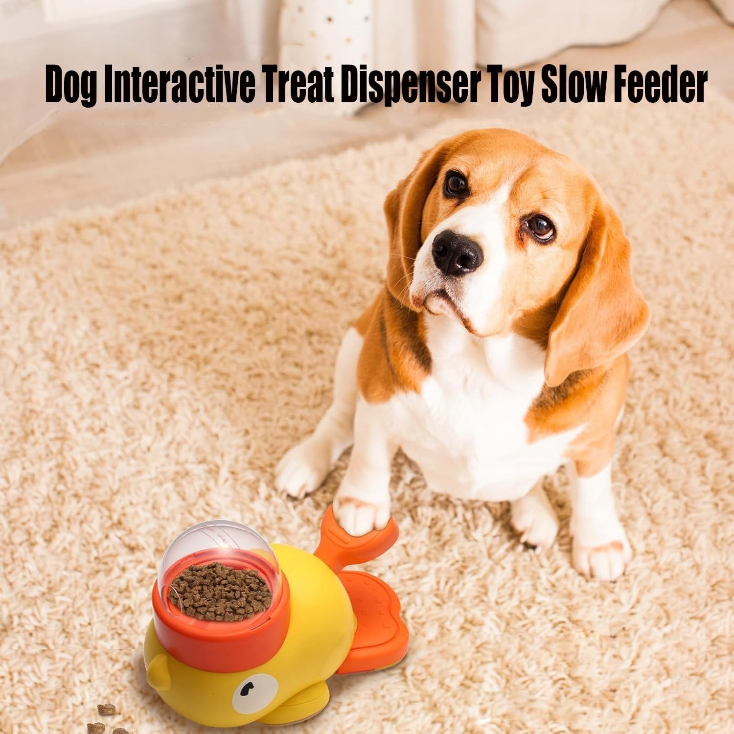 Dog Feeder Puzzle Toy Duck, Duck-Shaped Dog Puzzle Dispenser, 2-in-1 Interactive Cat Slow Feeder Toy Treat, for Small & Medium Pet Anti-Gulping (Yellow)