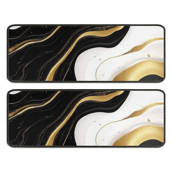 Kitchen Rugs Sets Of 2,Black White Gold Marble Pattern Anti Fatigue Kitchen Mat Rugs Non Slip Washable,Decorative Kitchen Floor Mats for Kitchen,Sink,Laundry,17"x47" 17"x47"