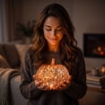 thumbnail image 7 of FastXmas Fall Lighted Glass Pumpkins Decoration – Battery Operated Glass Pumpkin Decor with LED Lights, Autumn Thanksgiving Halloween Table Centerpiece Decorations for Home, Fireplace(6.5x5.5 Inch), 7 of 7