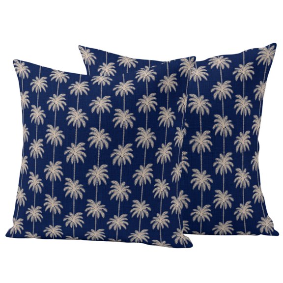 Navy Blue Palm Trees Outdoor Waterproof Pillow Covers, Tropical Summer Botanical Seaside Decorative Square Throw Pillowcase Sofa Cushion Sham for Patio/Couch/Chair, 16"x16" 2 Pack