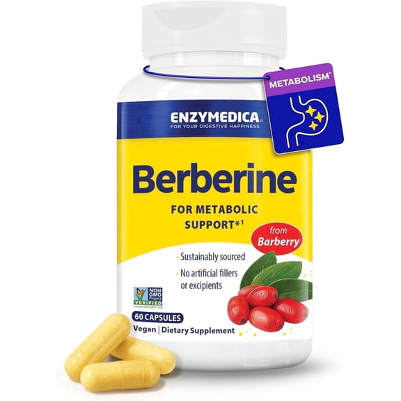 Enzymedica, Berberine Supplement HCl, 510mg, for Overall Health and Wellness, Vegan, No Artificial fillers, Clean Label, 60 Count