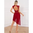 thumbnail image 5 of YONGHS Figure Skating Dance Dress for Women Shiny Rhinestone Sheer Mesh Flowy Dress Lyrical Dancewear Burgundy S, 5 of 7