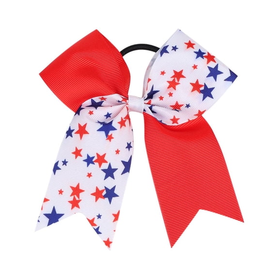 Staki 4th of July Cheer Hair Bows American Flag Cheer Bows for Girls Patriotic Cheerleader Hair Bows with Elastic Ponytail Holder Stars and Stripes Hair Band Independence Day Hair,Red