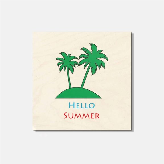 Hello Summer Holiday 4'' X 4'' Square Wooden Coaster