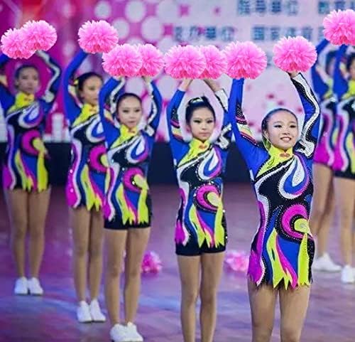 AOPANDA  Cheerleading Pom Poms with Baton Handle for Team Spirit Sports Dance Cheering Kids Adults(Pink and 10PCS）