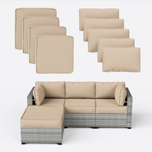 Snubbull Patio Furniture Cushions, Replacement Outdoor Cushions for 4-Seat Sectional Sofa,Waterproof & Zipped, Sand