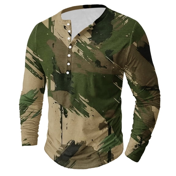 Tawop Mens Tshirt Crew Neck Long Sleeve Graphic Flag Casual Camouflage L