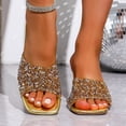 thumbnail image 5 of Gold Heeled Sandals For Ladies Slip On Casual With Peep Toe Design And Decorative Crystal Heel For Summer Dressy And Special Events Size 41, 5 of 9