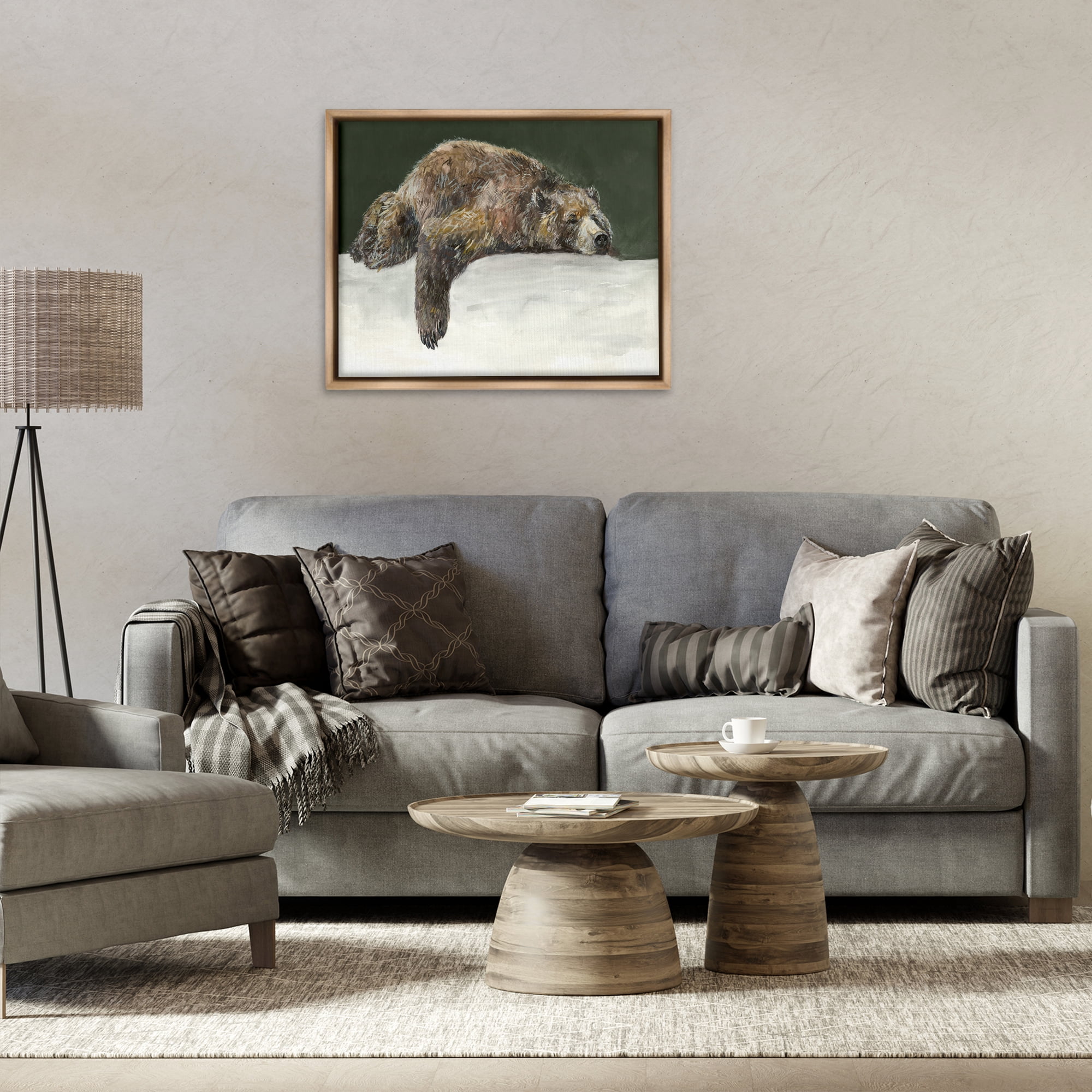 Stupell Industries Sleepy Woodland Bear Animals Painting Brown Floater Framed Canvas Art Print Wall Art, 31 x 25