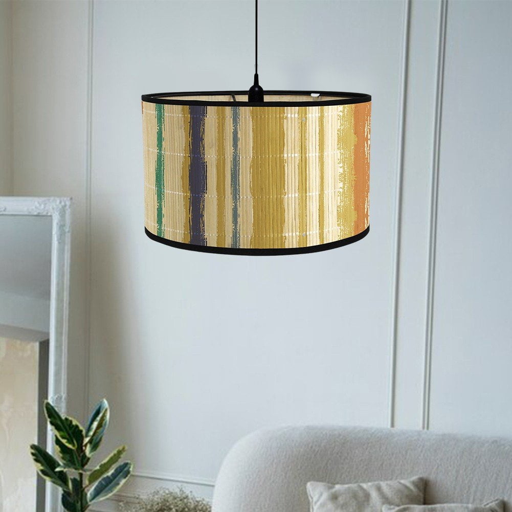 Drum Lamp Shade, E27 Vintage Lampshade Stripe Pattern Chandelier Lamp Cover Replaceable Light Accessories for Pendant Floor Light