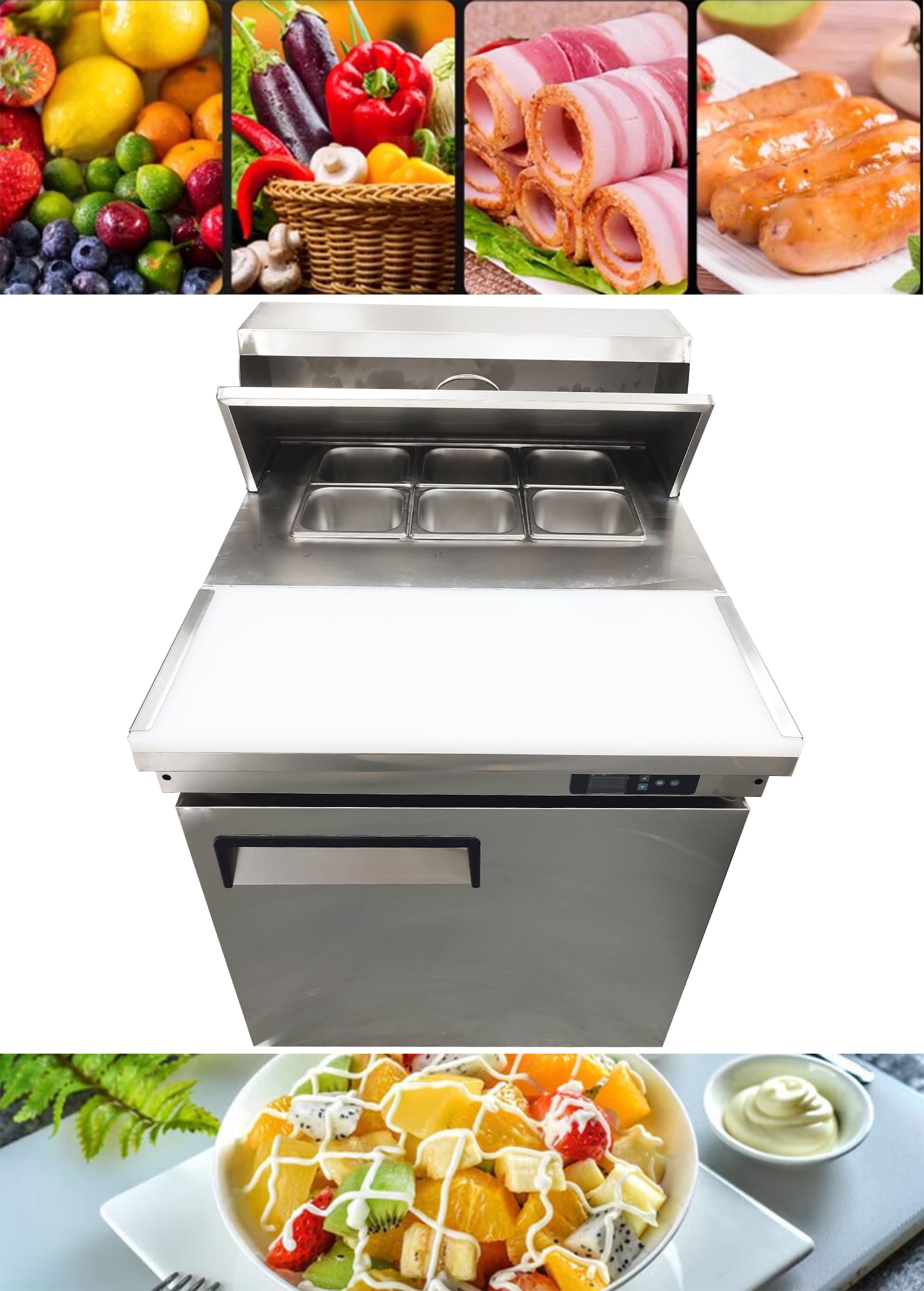 163L Commercial Sandwich Prep Table Refrigerator Air Cooled Salad Table Workbench