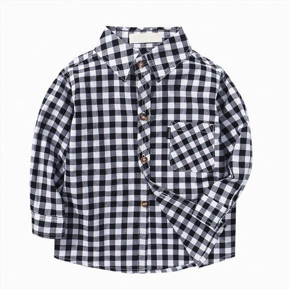 TOWED22 Toddler Baby Boys Plaid Flannel Shirt Long Sleeve Button Down Shirts Fur-Lined Jacket Shirt Winter Fall Tops Clothes,Black,12-14 Y