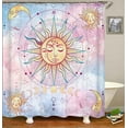 thumbnail image 3 of Juego de 4 cortinas de ducha con diseño de sol y luna ardientes, mal de ojo, cielo estrellado, planeta espacial, místico, bohemio, constelación del zodíaco, decoración celestial para baño,, 3 of 7