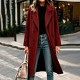 thumbnail image 4 of IUYRTFE Women's Long Overcoat Lapel Collar Button Down Knee Length Coat with Pockets Lined, 4 of 9