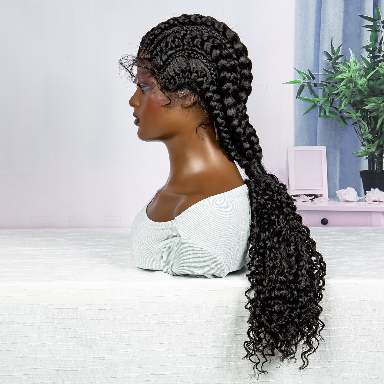 28 Inches Lace Frontal Synthetic Braided Wigs Lace Front Braided Ponytail Wig Natural Knotless with Baby Hair for Black Women Daily Use (1B Color)