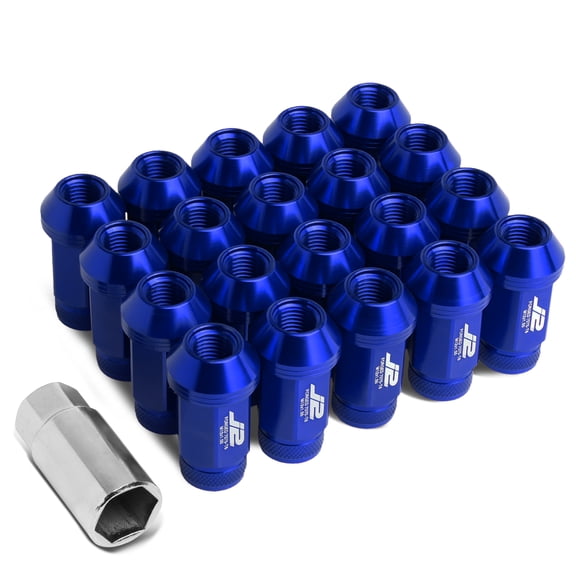 J2 Engineering LN-T7-021-15-BL J2 Engineering 7075 -T6 Forged Aluminum M12 x 1.5 20Pcs 50mm Knurled Top Lug Nuts w/ Adapter Blue