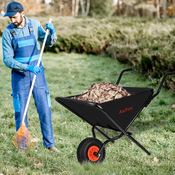 Collapsible Wheelbarrow, Foldable Yard Cart with Thickened Oxford Cloth for Soil and Garden Supplies