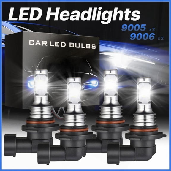 9006 9005 LED Headlights Kit Combo Bulbs 8000K High Low BEAM Super White Bright
