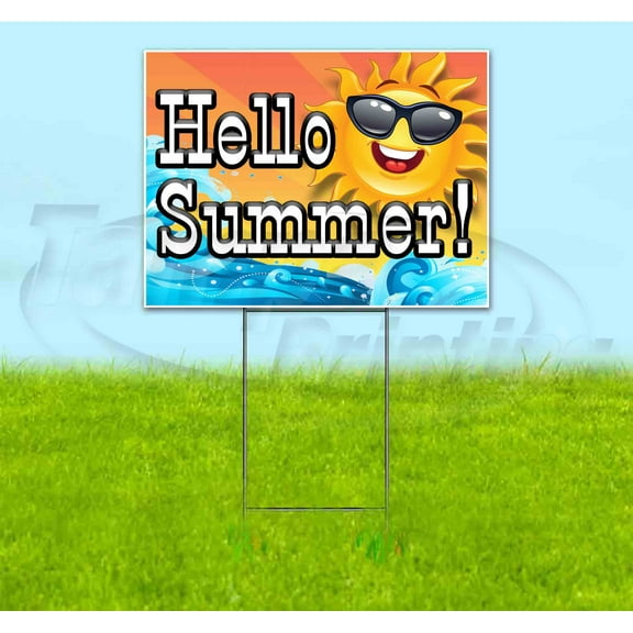 Hello Summer (18" x 24") Yard Sign, Includes Metal Step Stake
