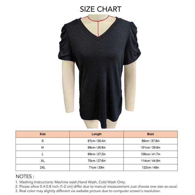 Blusa de verano con cuello en V para mujer, blusa con cuello en V y mangas abullonadas cortas para mujer, blusa con cuello en V y mangas abullonadas, funcionalidad inteligente