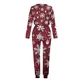 thumbnail image 5 of Women's Two Piece Christmas Snowman & Tree Printed Set: Round Neck Long Sleeve Shirt & Drawstring Sweatpants with Pockets, Dark Red, Size S, 5 of 5