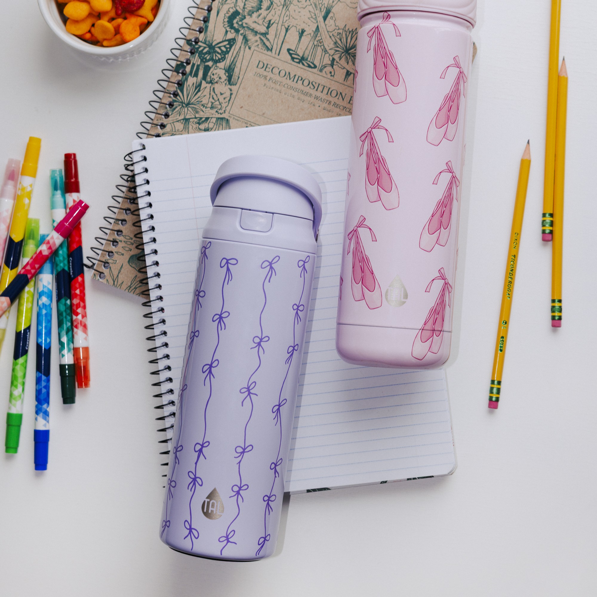 TAL Insulated Water Bottle 24oz Purple Bows 2-in-1 Lid photo 7