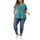 thumbnail image 2 of Blusa de mujer plus size Agnes Orinda, con cuello en V, estampado floral, de manga corta, top casual 4X azul lago, 2 of 6