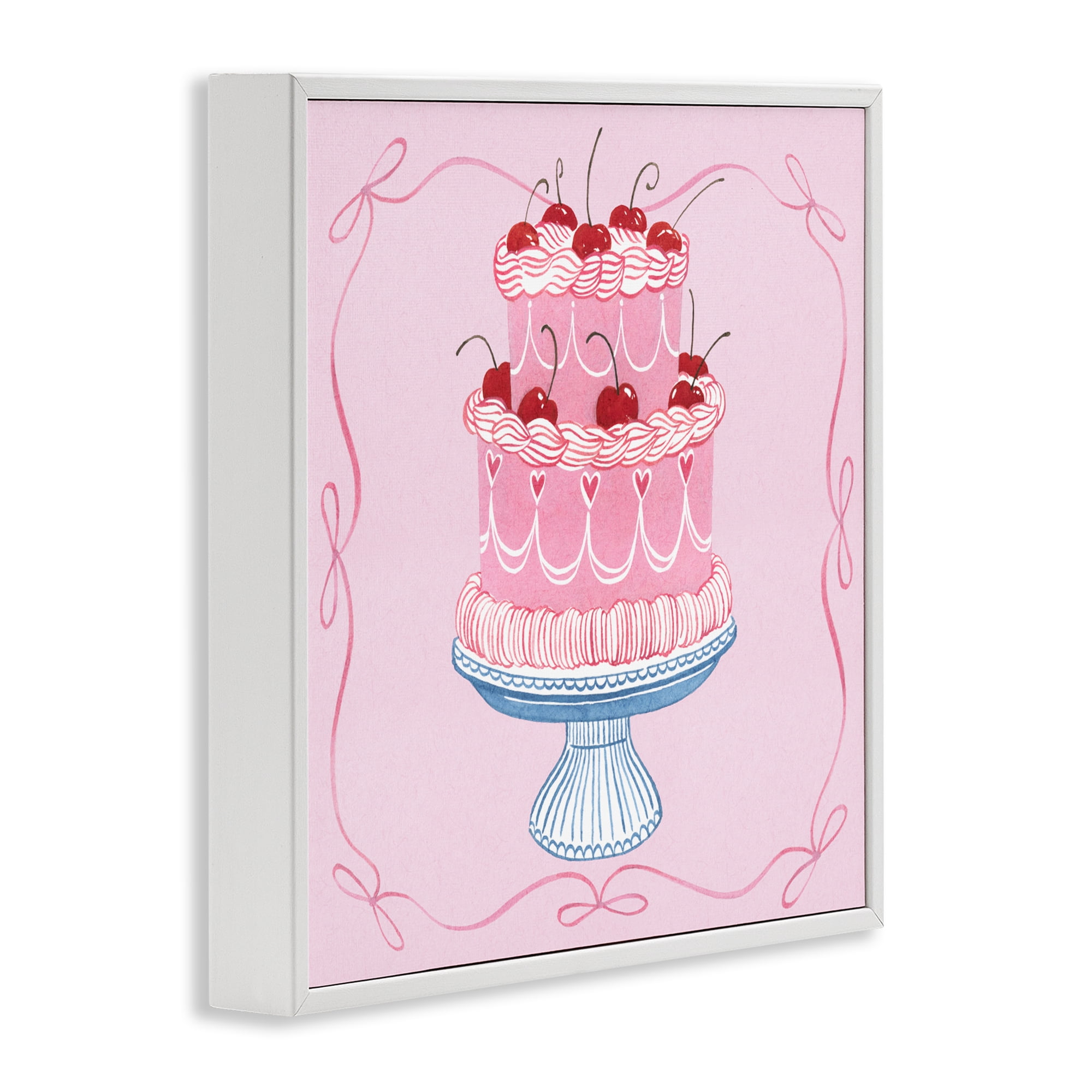 Stupell Industries Romantic Pink Cherry Cake White Framed Giclee Art, design by Grace Popp