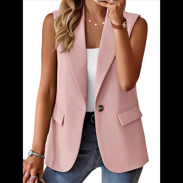 Chaleco Sin Mangas de Verano para Mujer, Estilo Informal, para Oficina, con Bolsillos. Rosa S