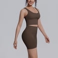 thumbnail image 4 of Telankuip Two Piece Workout Sets for Women Tummy Control Cropped Scoop Neck V-Back Sports Tank Tops Matching High Waisted Yoga Althetic Shorts Solid Color Basic Sports Outfits Coffee XL, 4 of 5