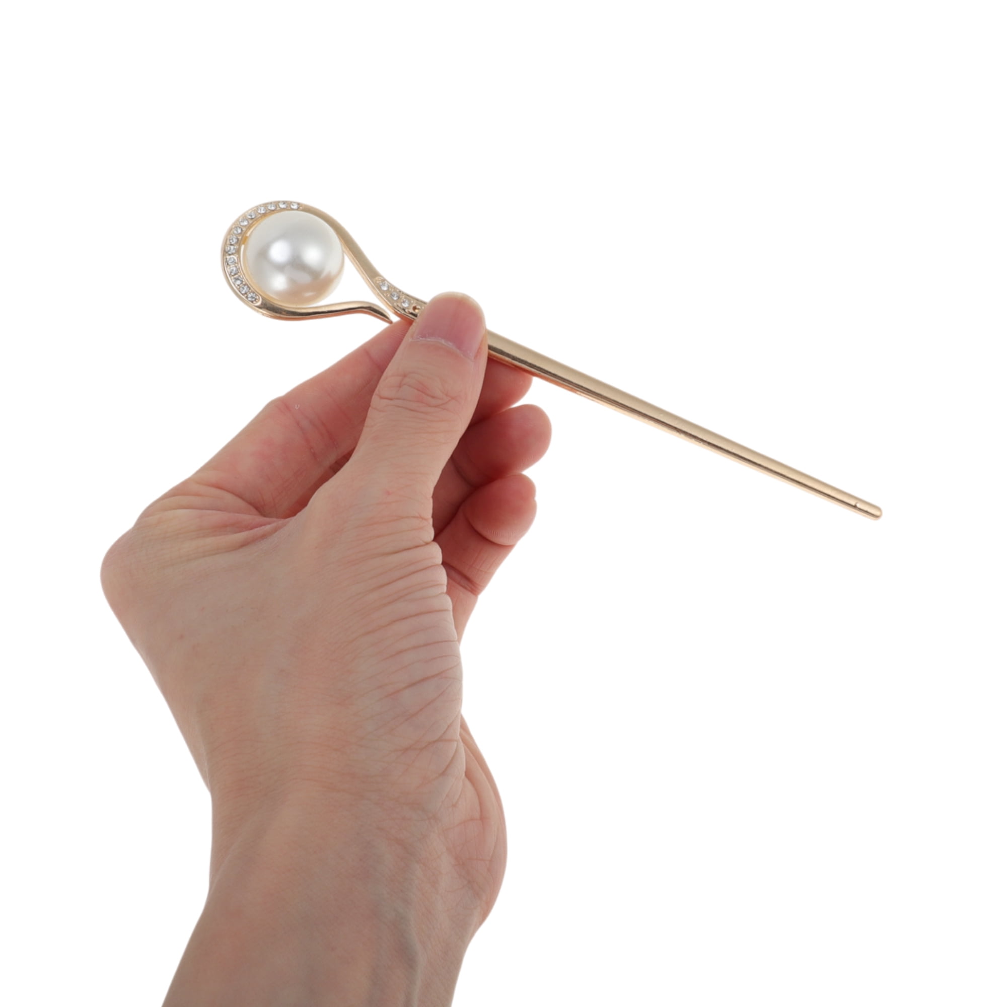 Unique Bargains Faux Pearl Rhinestone Hair Chopstick for Women Light Gold Tone 1 Pc