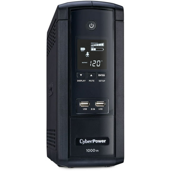CyberPower BRG1000AVRLCD Intelligent LCD UPS Systems - 1000VA/600W, 120 VAC, NEMA 5-15P, Mini-Tower, 10 Outlets, LCD, PowerPanel