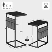 C Shaped End Table with Storage - Adjustable Height Side Table for Small Spaces