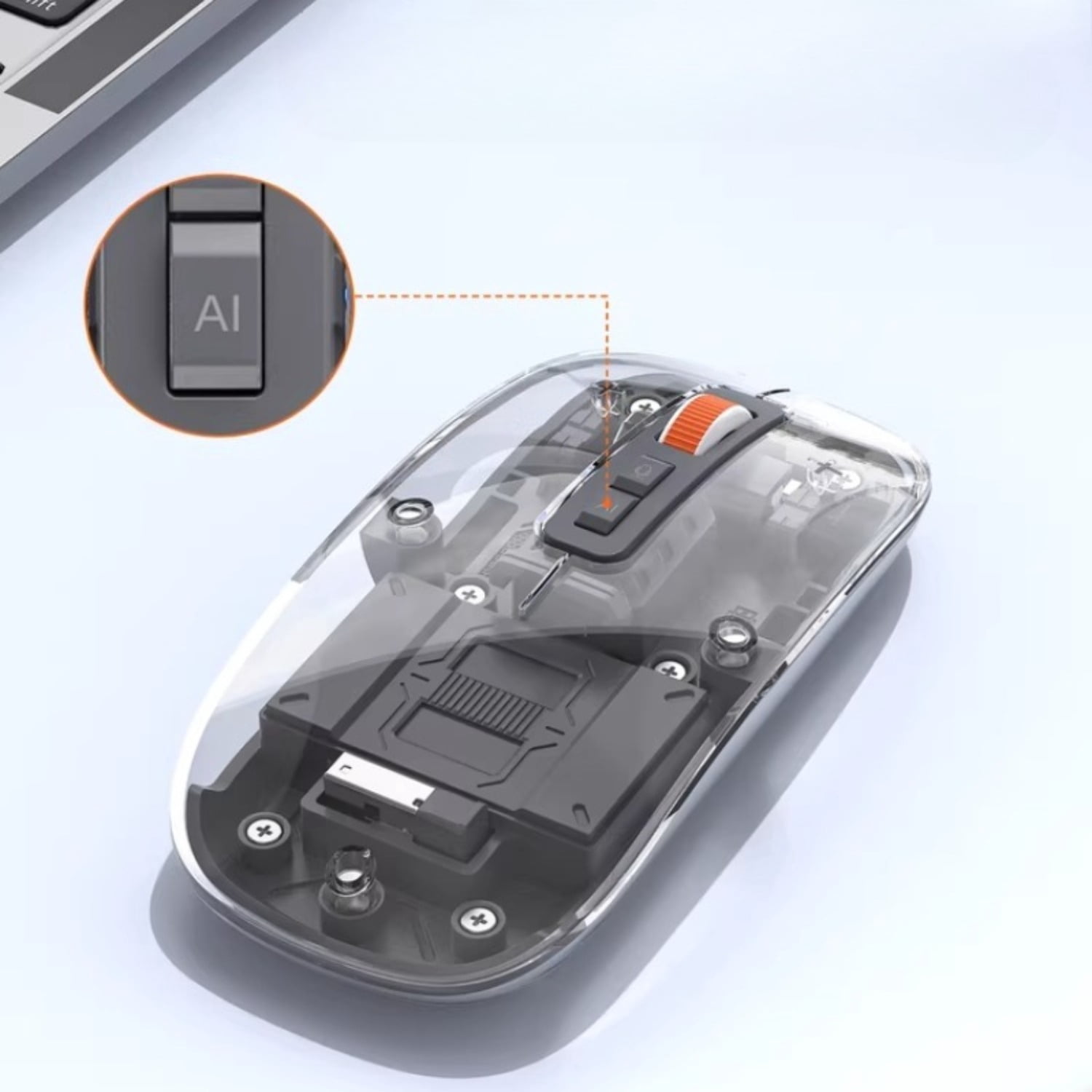 Transparent Wireless Bluetooth Mouse, Silent Click & Magnetic Charging, AI Smart Mouse for Laptop, Tablet, Office Use (Pink/White)