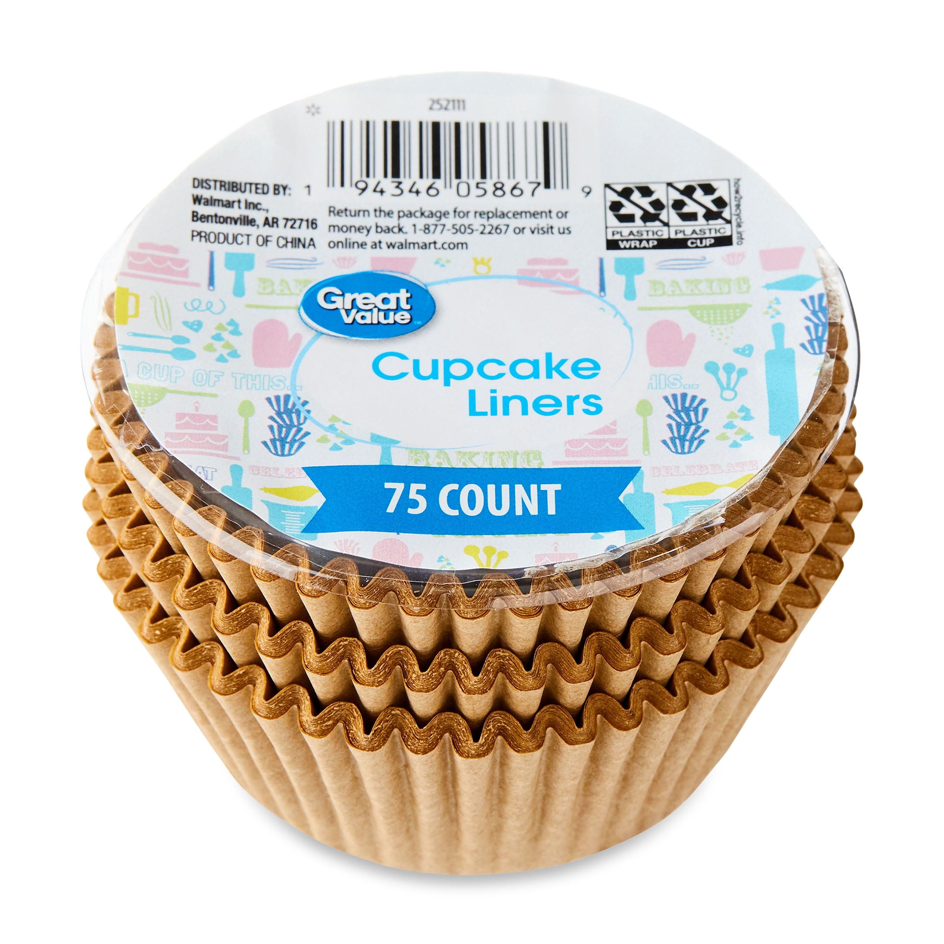 (12 pack) Great Value Kraft Brown Cupcake Liners, 75 Count