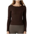 thumbnail image 1 of Kaemgyyd Long Sleeve Tops for Women Solid Color Seamless Crew Neck Ribbed Tee Stretch Workout Yoga Tunic Shirts, 1 of 4