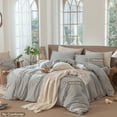 thumbnail image 2 of MooMee Striped Duvet Cover Set Queen 100% Washed Cotton Linen Like Textured Breathable 3-Piece (Dark Grey& White Classic Stripes), 2 of 6