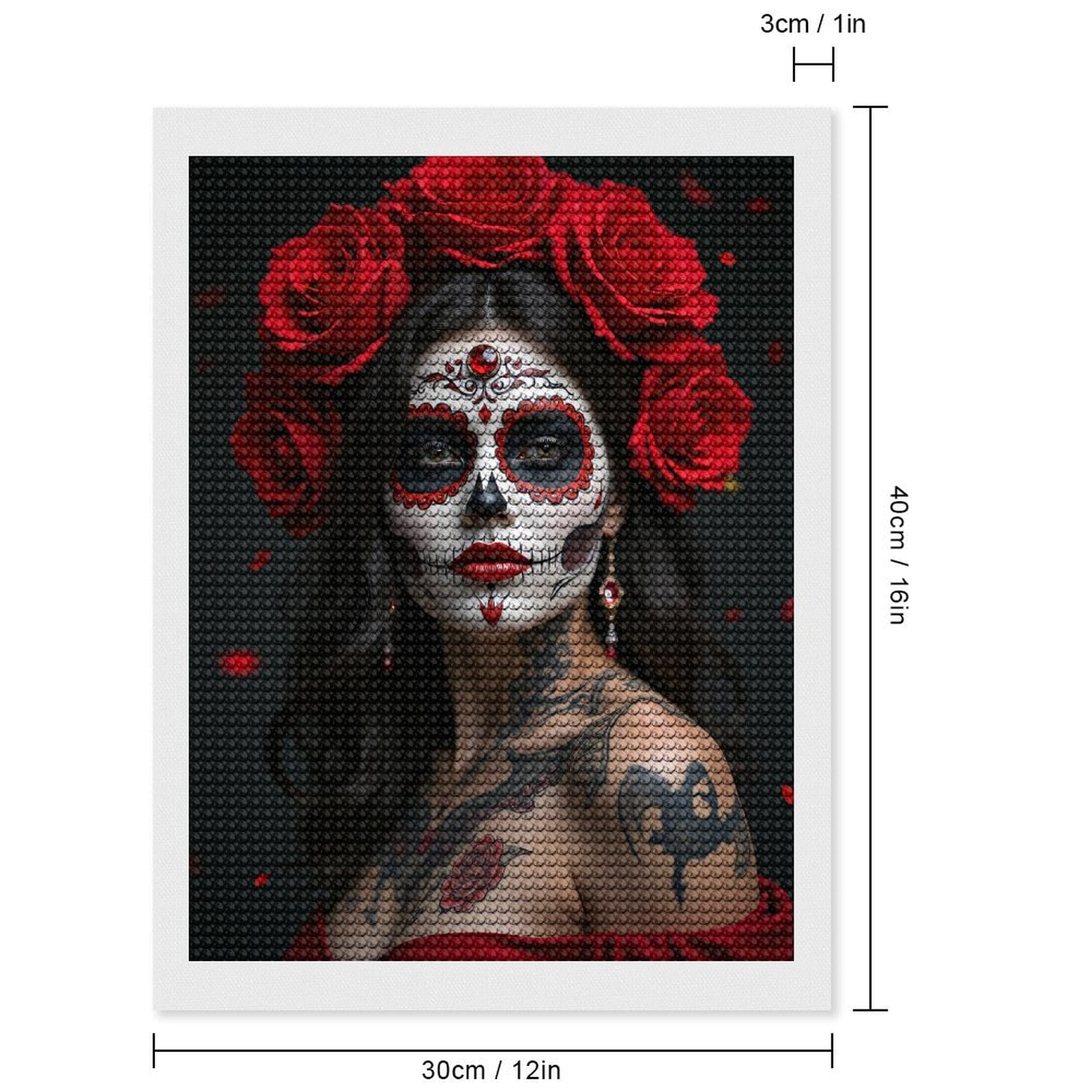 Diamond Art Kits for Adults, Red Roses Face Paint Tattoo Art 5D Diamond Painting Kits for Adults Beginners, DIY Full Drill Diamond Painting, Gem Art and Crafts 12x16
