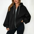 thumbnail image 2 of Jalioing Oversized Zip Up Hoodies Women's Baggy Long Sleeve Solid Hooded Jacket with Pocket Fashion Sweatshirts, 2 of 5