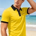 thumbnail image 6 of Men's Quarter Zip Shirts Short Sleeve Lapel Color Block T Shirt Summer Casual Fashion Tops With Flat Pocket (XL, Yellow), 6 of 9