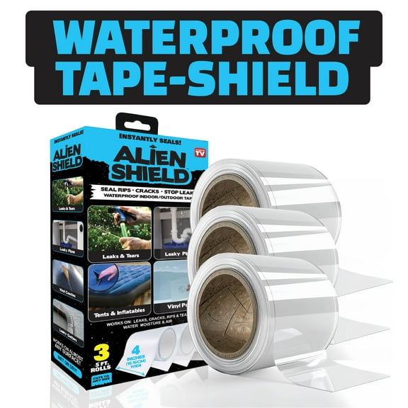 Alien Shield Transparent Sealing Tape Waterproof Repair Tape Adhesive Strips Patch Tape to Repair Tears, Cracks, and Leaks, 3 Rolls Total 15 Feet Rolls x 4” Width As Seen On TV, 3 Pack